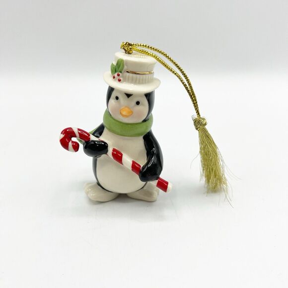 Lenox Very Merry Holiday Porcelain Christmas Penguin Ornament Candy Cane 3.75" - Picture 1 of 8